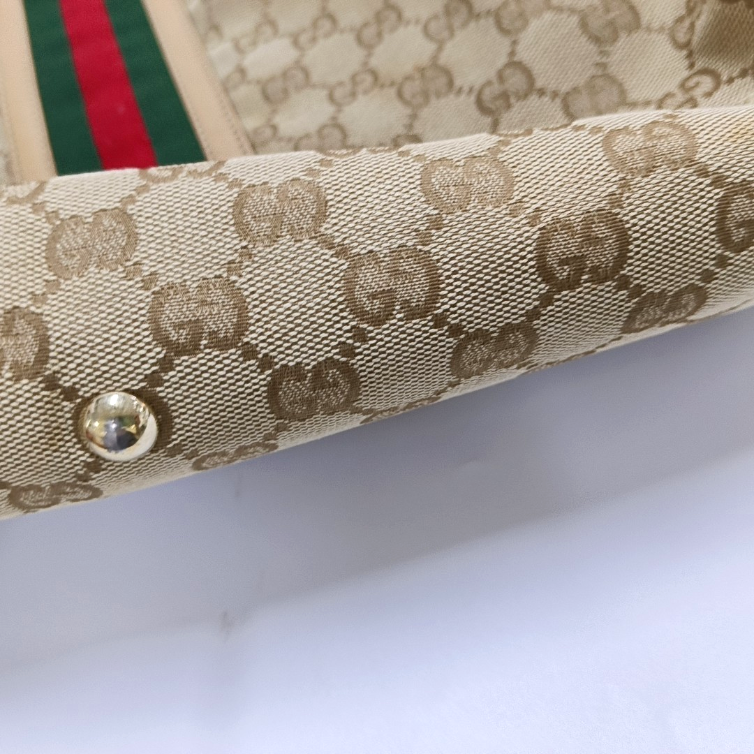 GUCCI Mayfair Khaki Canvas Monogrammed Fringe Handbag Single Shoulder Bag Golden hardware-(SKU)-954107344