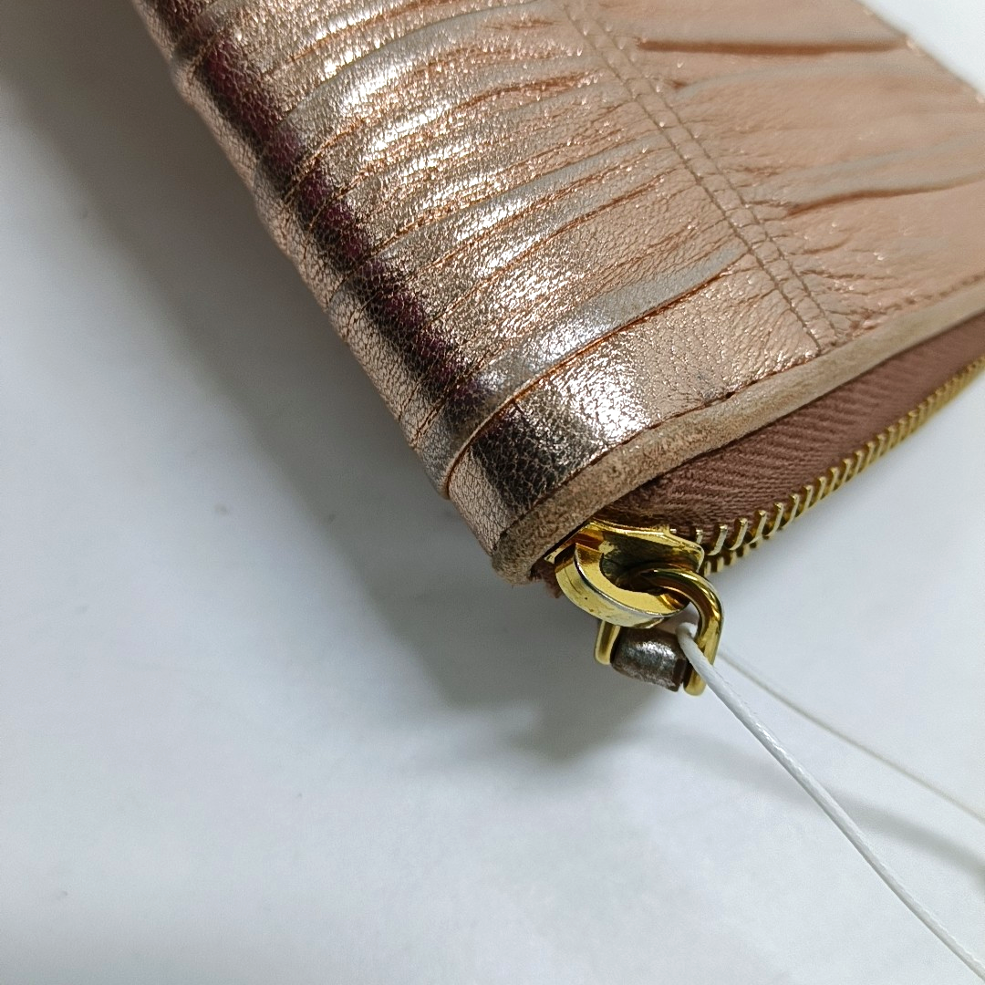 PRADA Rose Gold Sheepskin Quilted Wallet Golden hardware-(SKU)-959285692