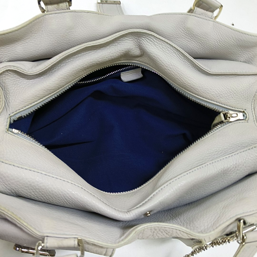 CELINE White Leather Tote Bag Single Shoulder Bag Silver Hardware-(SKU)-947607989