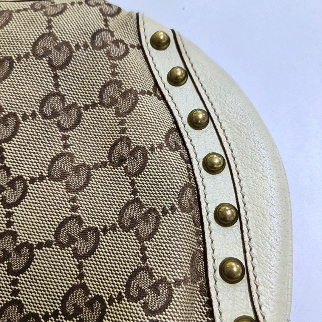 GUCCI Pelham Khaki Fabric Monogram Rivets Shoulder Bag Tote Bag Golden hardware-(SKU)-952072335
