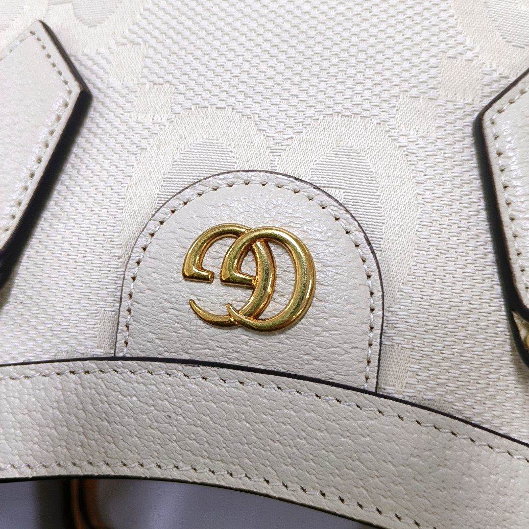 GUCCI Diana Small White Canvas Monogram Bamboo Handle Shoulder Bag Tote Bag Golden Hardware 2 Removable Straps-(SKU)-955631350