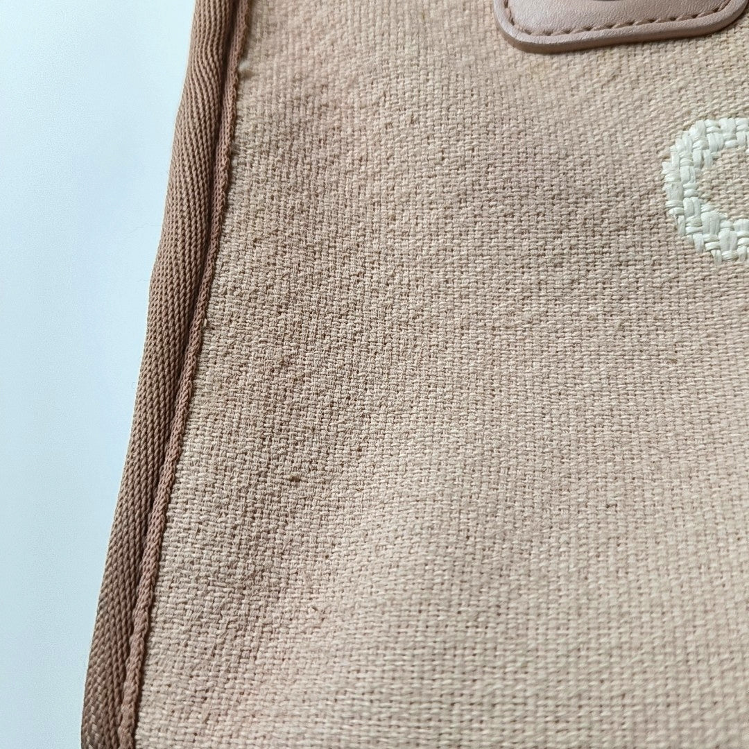 CHANEL DEAUVILLE Small Pink Fabric Embroidered Beach Bag Single Shoulder Bag Tote Bag Silver Hardware 20 Clasp-(SKU)-969172719