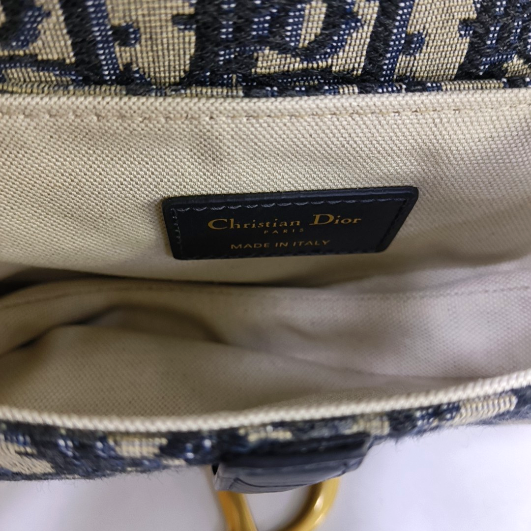 DIOR Saddle Mini Blue Canvas Monogram Saddle Bag Crossbody Bag Single Shoulder Bag Gold Hardware Removable Strap-(SKU)-959394483