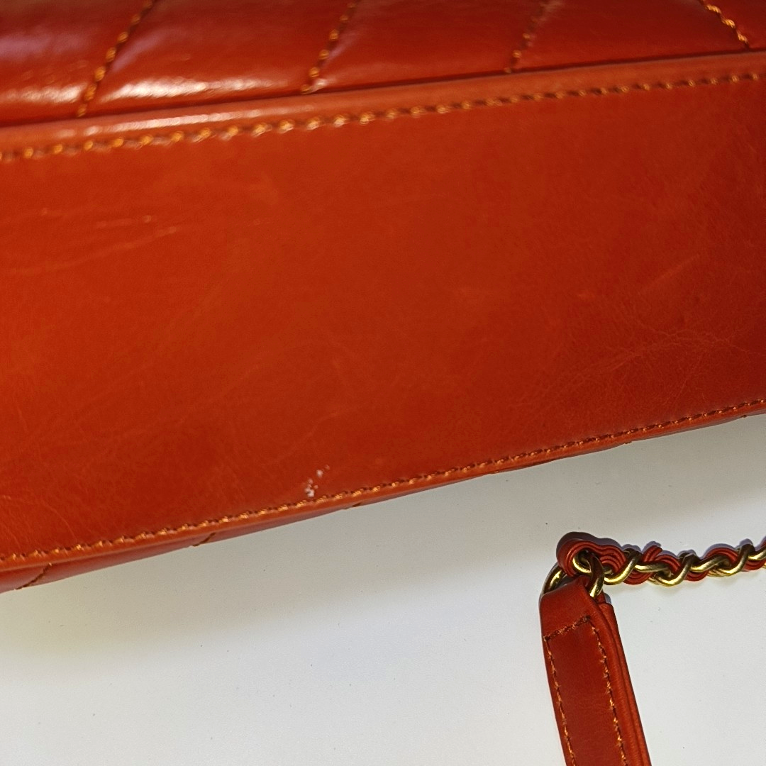 CHANEL COCO HANDLE Orange Calfskin Quilted V-Shape Bag with Golden Hardware, 24K, Detachable Strap-(SKU)-963432693