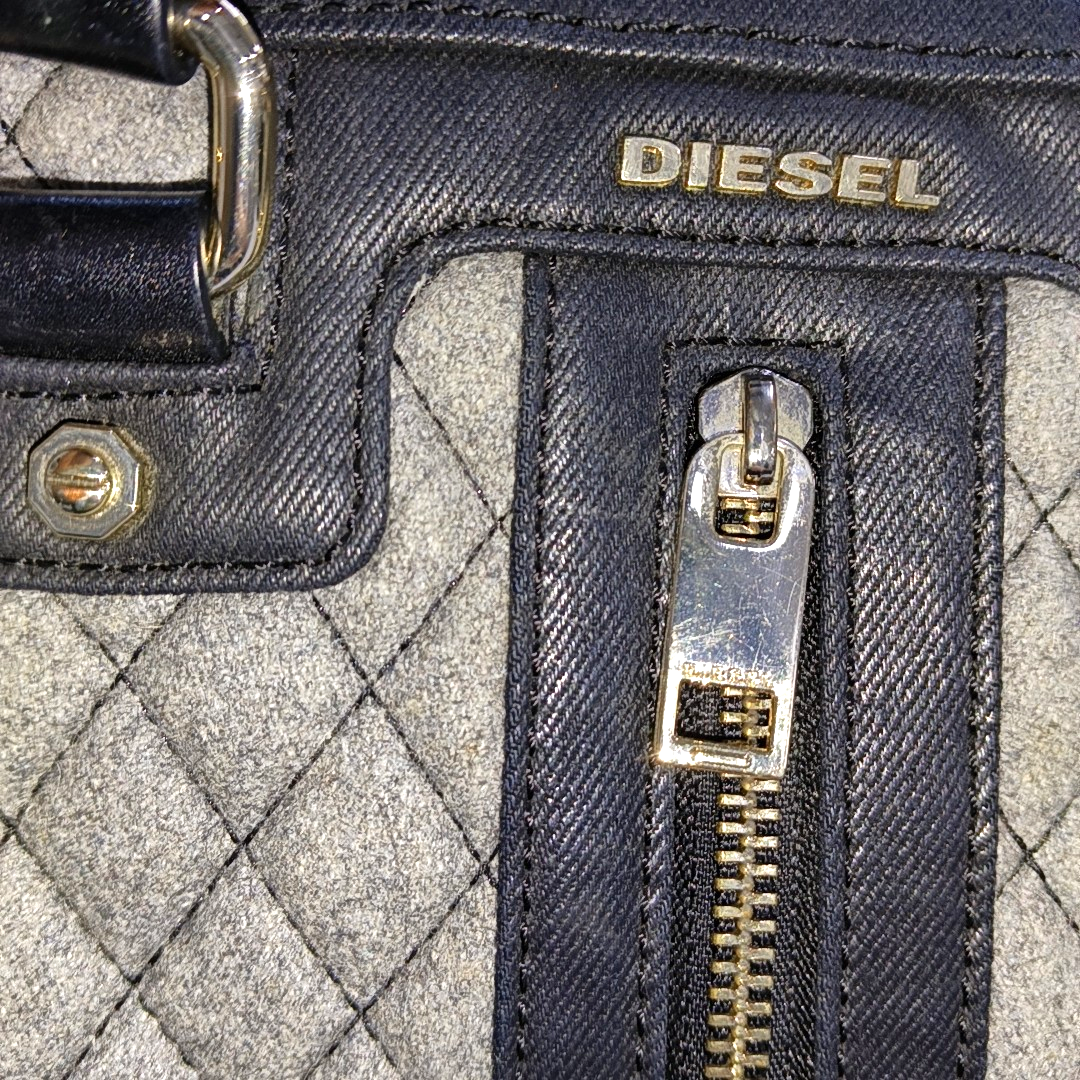 DIESEL Gray Fabric Quilted Single Shoulder Bag Golden hardware Removable shoulder strap-(SKU)-938079464