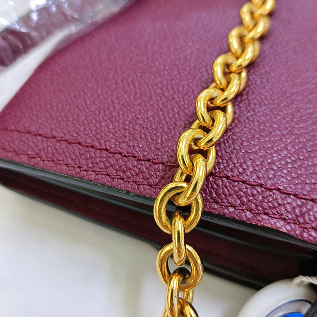 BURBERRY Henley Burgundy Cowhide Embossed Crossbody Shoulder Bag Golden hardware Removable shoulder strap-(SKU)-952775752