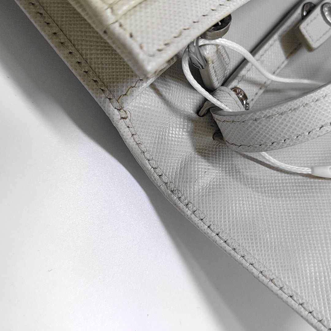 PRADA White Cowhide Crisscross Studs Single Shoulder Bag Crossbody Bag Silver Hardware Removable shoulder strap-(SKU)-935053572