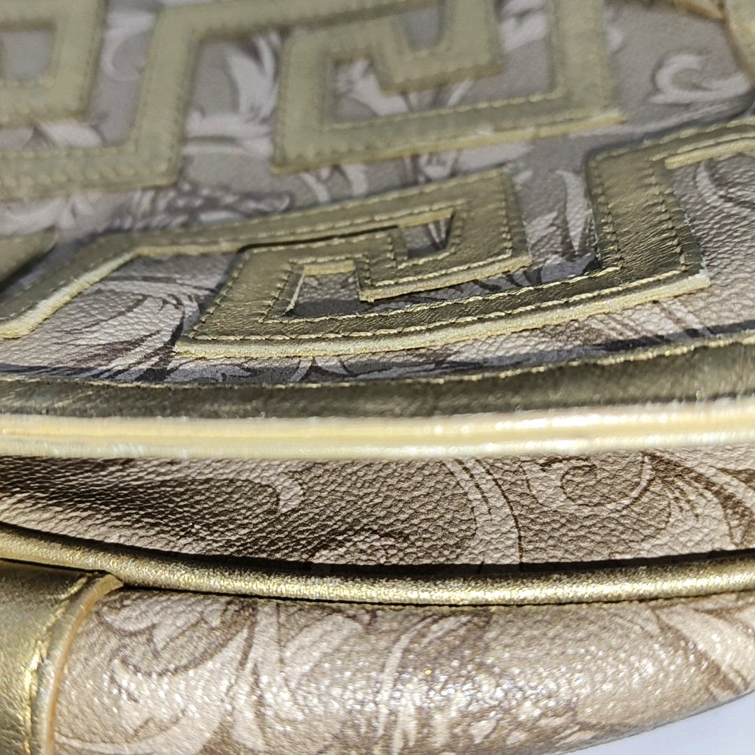VERSACE Brown Coated Canvas Quilted Single Shoulder Bag Golden hardware-(SKU)-13724290