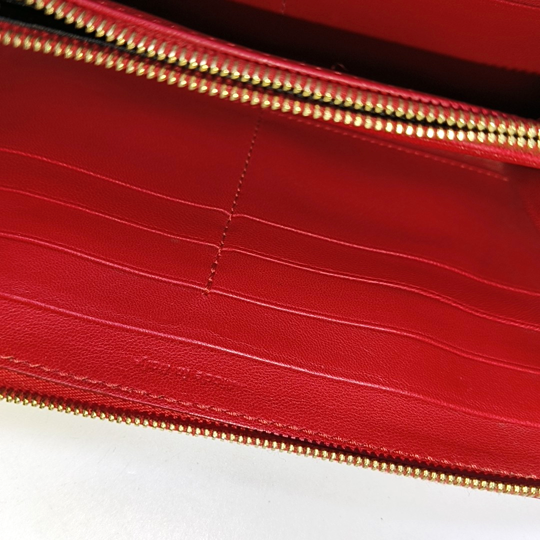CELINE SOLO Red Leather Wallet Golden hardware-(SKU)-935679430