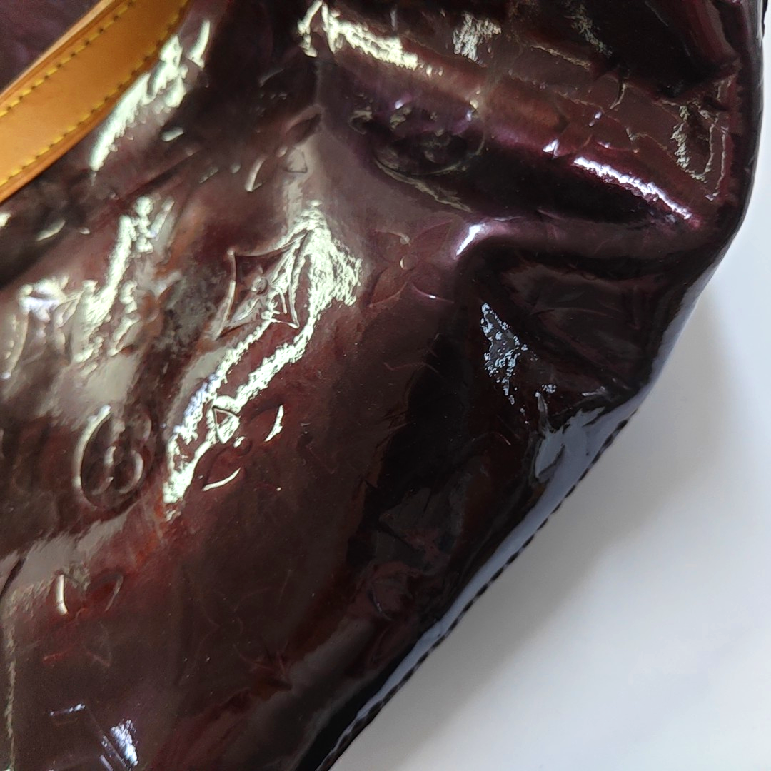LOUIS VUITTON BELLEVUE Large size Burgundy Patent Leather Embossed Tote Bag Single Shoulder Bag Golden hardware-(SKU)-947527347