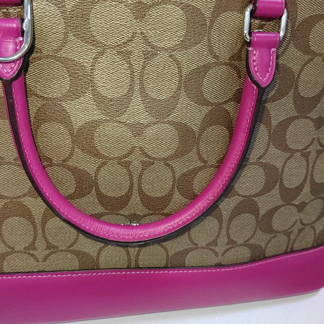 COACH SIERRA Khaki Coated Canvas Monogram Carriage Single Shoulder Bag Sling Bag Handbag Silver Hardware Removable shoulder strap-(SKU)-942426011