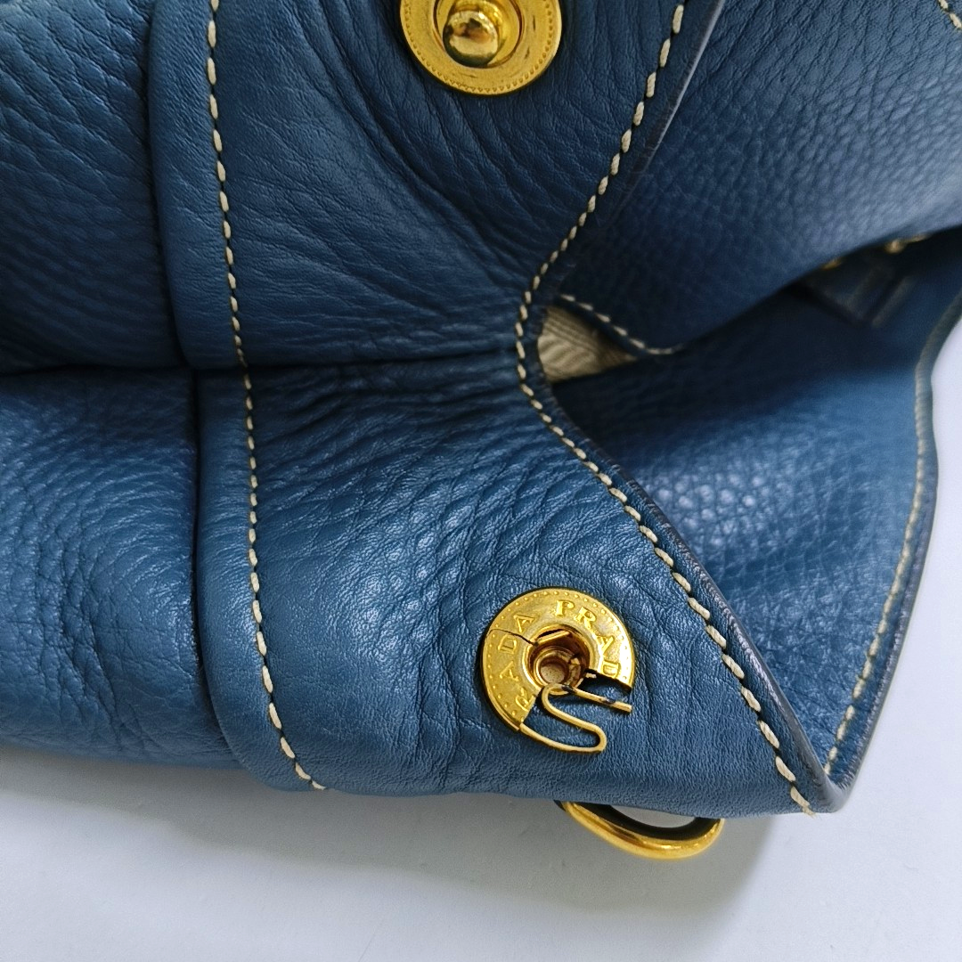 PRADA Tote bag Blue Cowhide Logo Shoulder Bag Handbag Golden hardware Removable shoulder strap-(SKU)-957689174