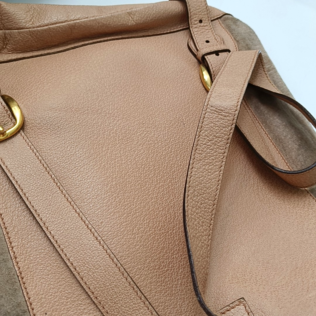 GUCCI Brown suede bamboo backpack Golden hardware-(SKU)-948850535
