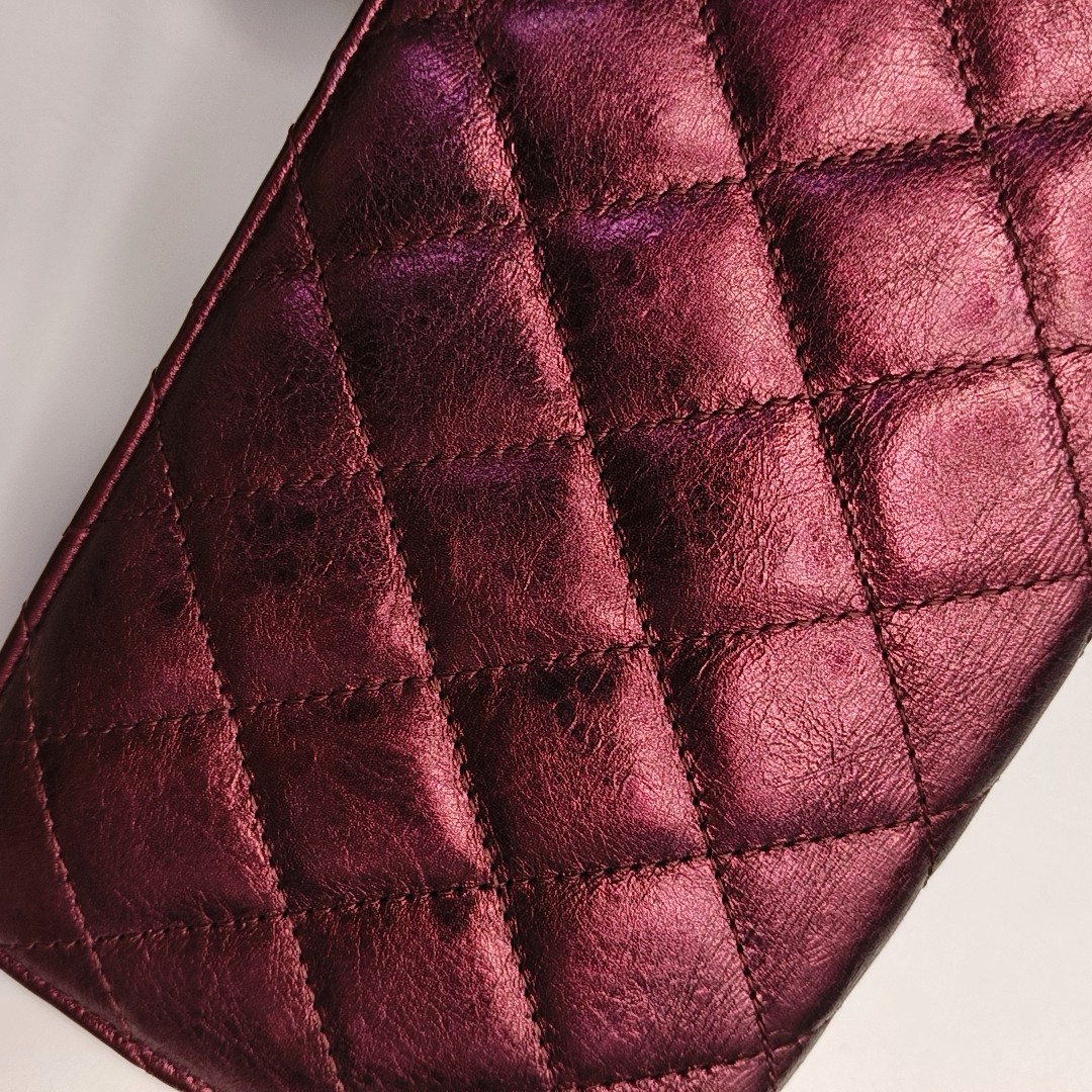 CHANEL 2.55 Plum Red Cowhide Diamond Quilted Wallet Golden hardware 12nan-(SKU)-958596895