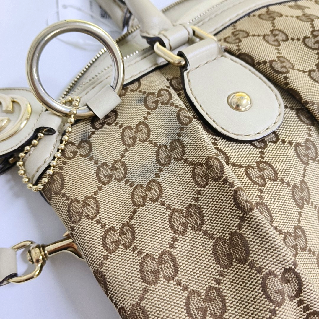 GUCCI Sukey Khaki canvas monogram crossbody bag, handbag Golden hardware Removable shoulder strap-(SKU)-946495807
