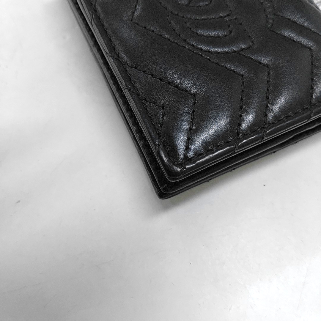 GUCCI GG Marmont Black Calf Leather Quilted wavy pattern Wallet Golden hardware-(SKU)-952595982