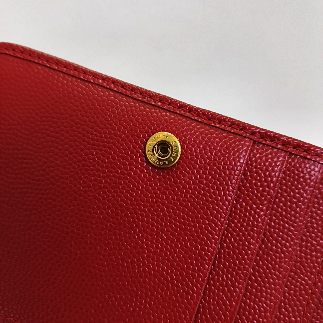 YSL MONOGRAM 红色牛皮绗缝V纹钱包 Golden hardware-(SKU)-956982328