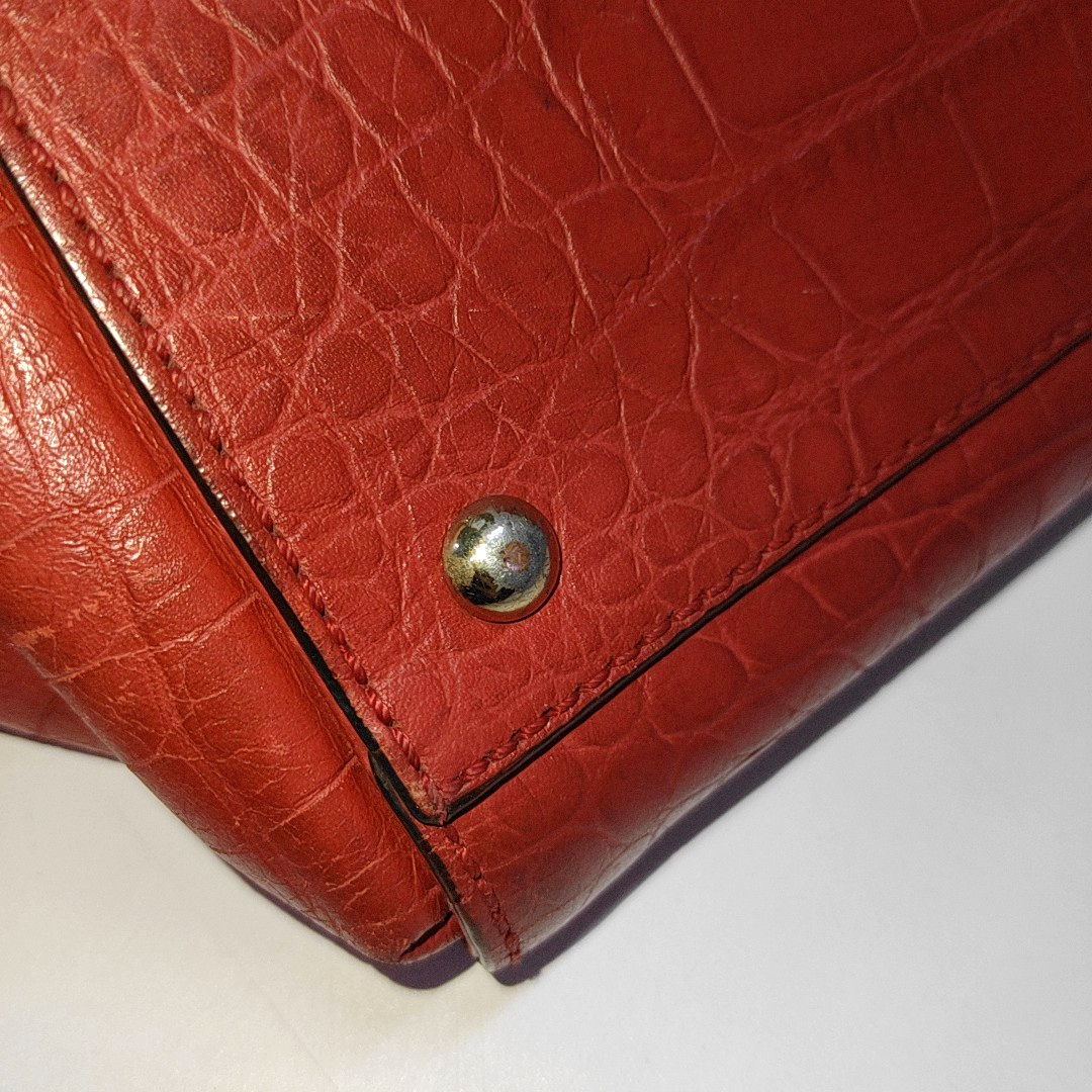 MCM Red Leather Textured Tote Bag Silver Hardware-(SKU)-933876328