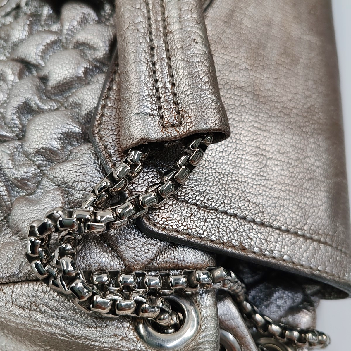 Alexander McQUEEN Silver Leather Quilted Single Shoulder Bag Tote Bag Silver Hardware-(SKU)-14444557