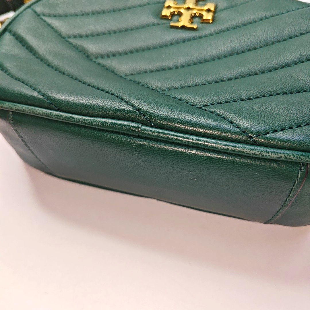 TORY BURCH Kira Small size Dark Green Sheepskin Quilted Crossbody Single Shoulder Bag Golden hardware-(SKU)-936318377