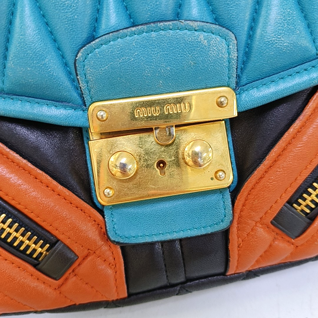 Miu Miu Teal Green Lamb Leather Quilted Shoulder and Crossbody Bag Golden hardware-(SKU)-960406389