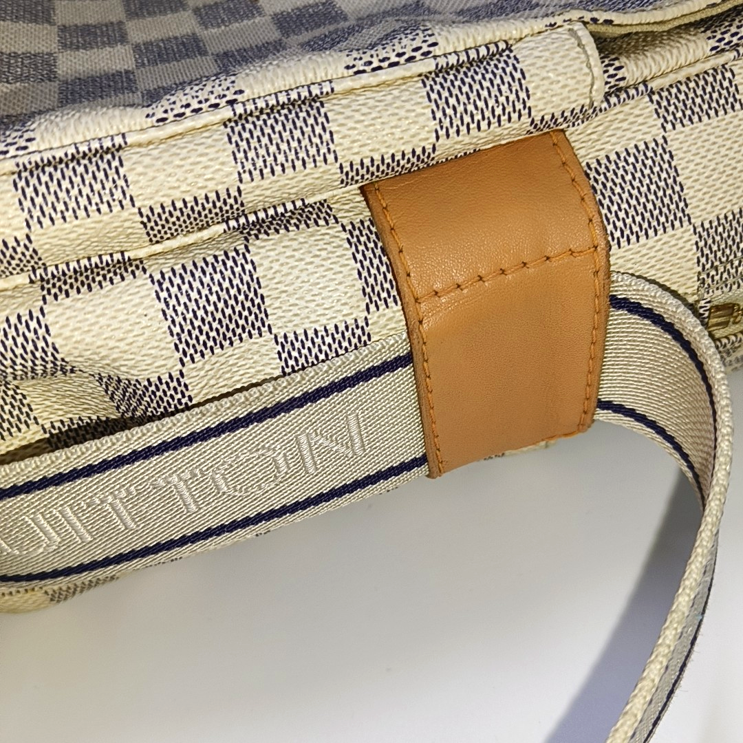 LOUIS VUITTON NAVIGLIO White Coated Canvas Chessboard Plaid Single Shoulder Bag Tote Crossbody Golden hardware-(SKU)-946272112