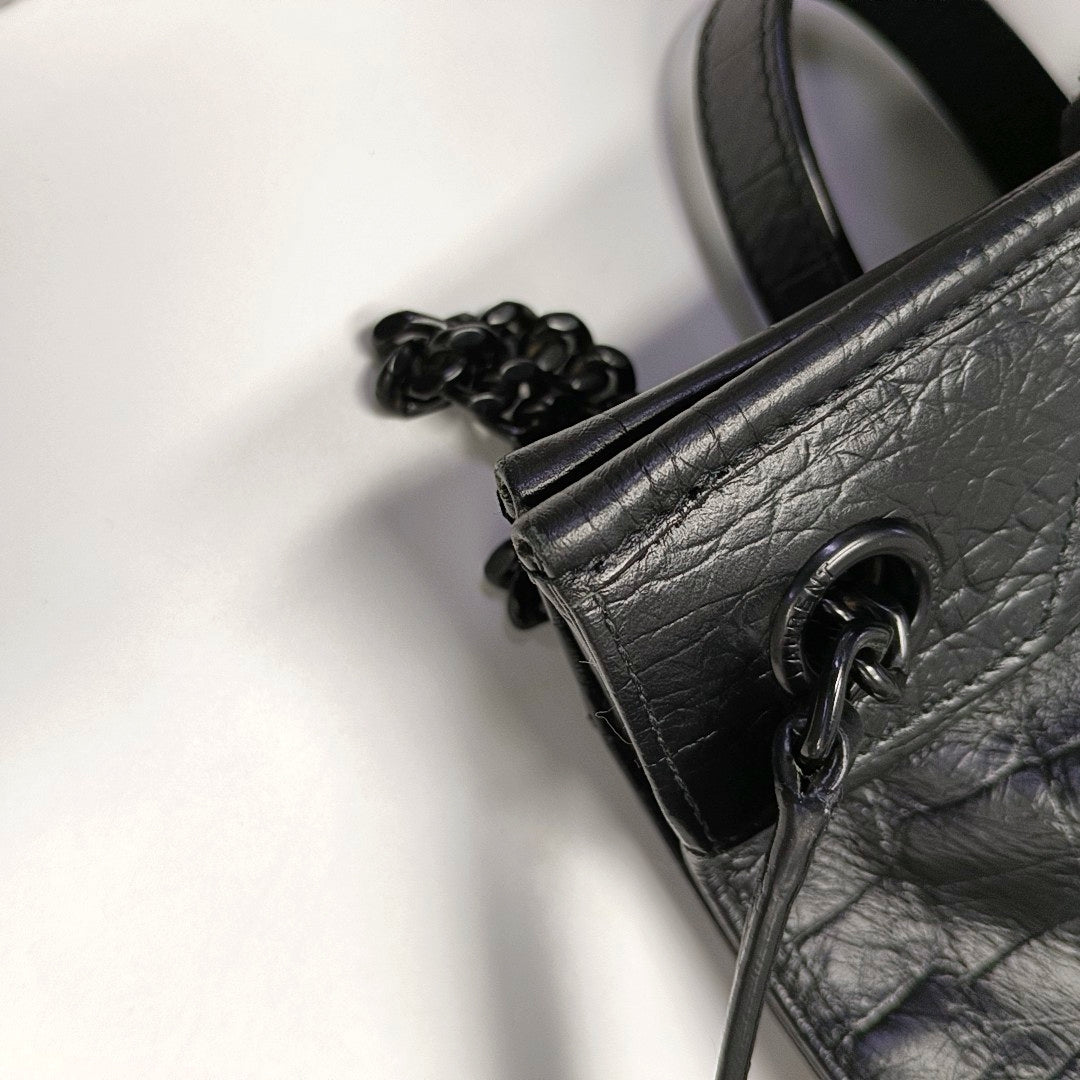 YSL NIKI Black Leather Crocodile-Print Single-Shoulder Bag with Palladium Hardware-(SKU)-971106402
