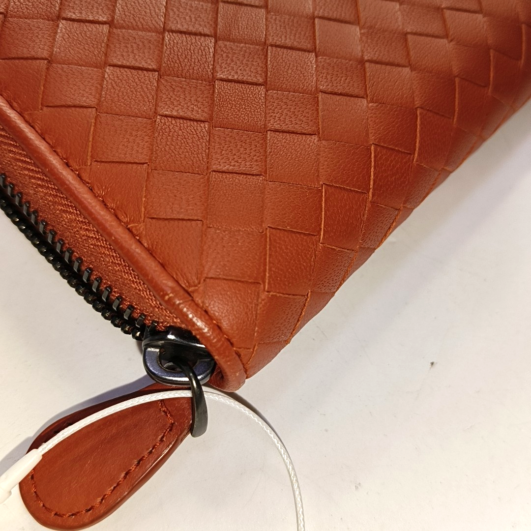 BOTTEGA VENETA Orange Leather Woven Wallet Black hardware-(SKU)-952462031
