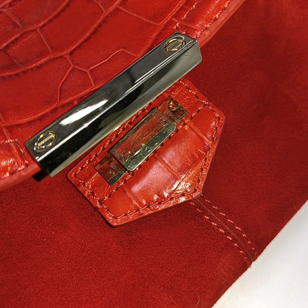 Alexander Wang Marion Orange-red suede rivet crocodile-pattern shoulder bag/crossbody bag Golden hardware Removable shoulder strap-(SKU)-928445182