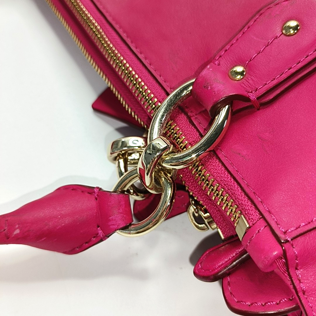COACH Colette Fuchsia Leather Shoulder Tote Crossbody Bag Golden hardware Removable shoulder strap-(SKU)-931965984
