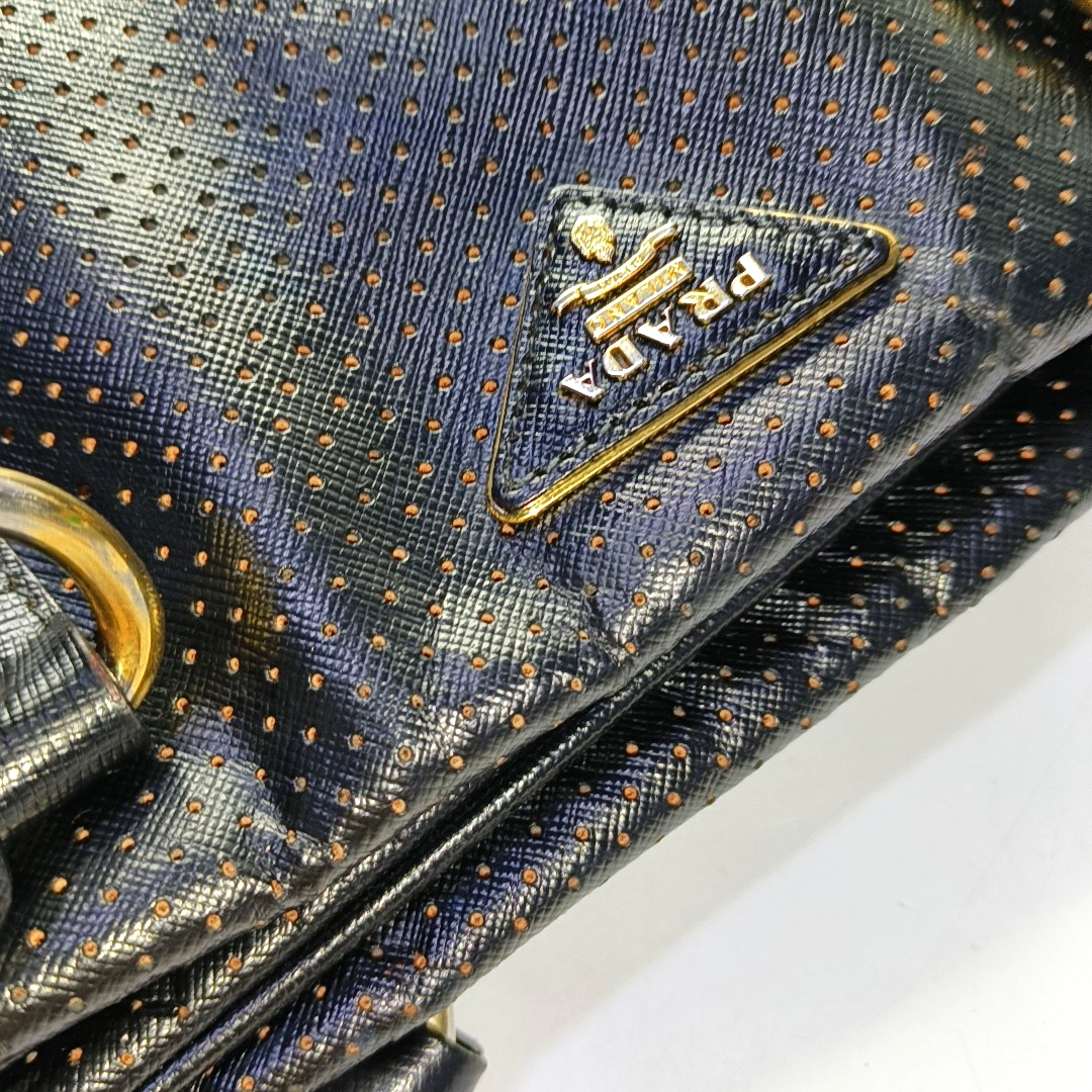PRADA Promenade Black Leather Cut-Out Handbag Golden hardware-(SKU)-954408142