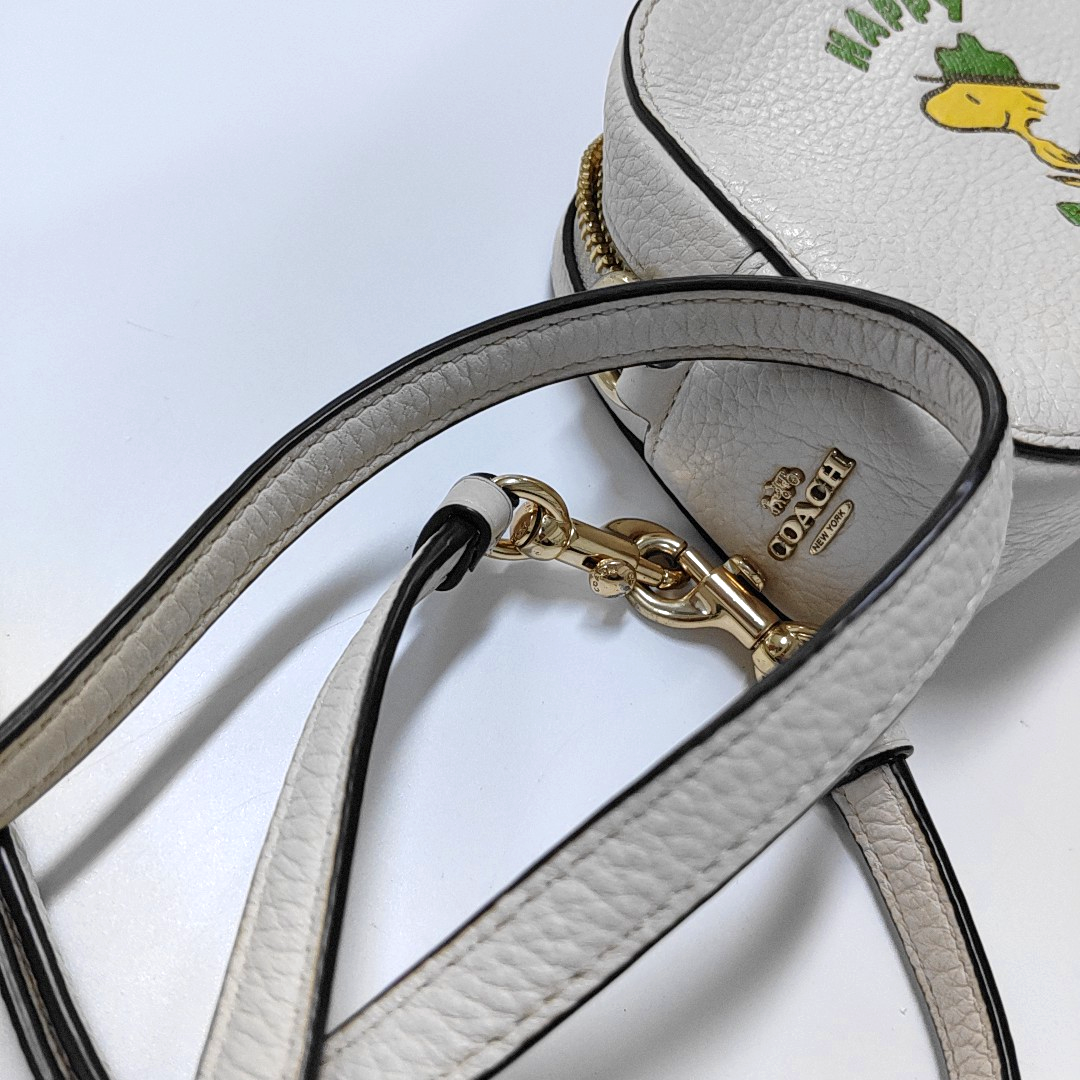 COACH White Leather Printed Single Shoulder Bag Crossbody Golden hardware Removable shoulder strap-(SKU)-933824945