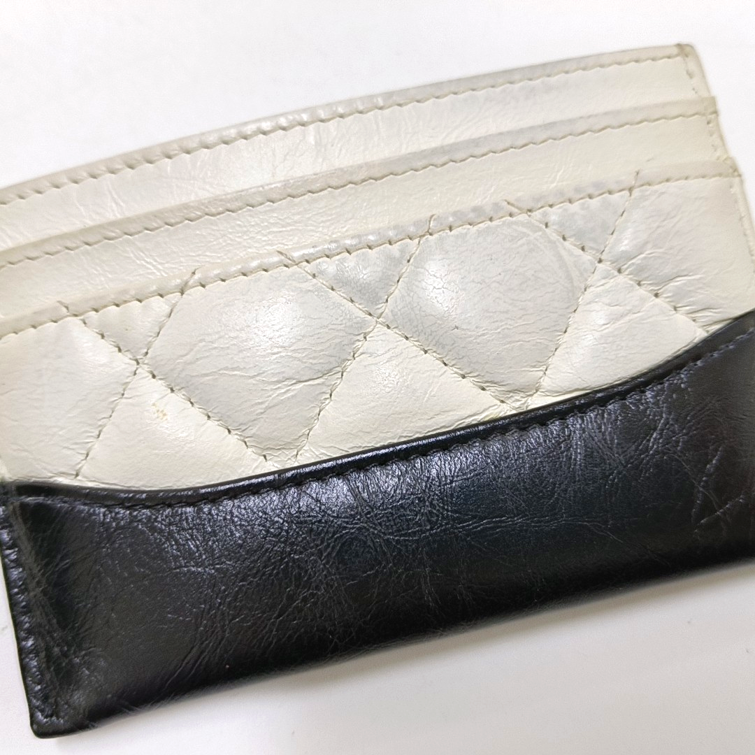 CHANEL GABRIELLE White Cowhide Diamond Pattern Card Wallet Golden hardware 25nan-(SKU)-959022571