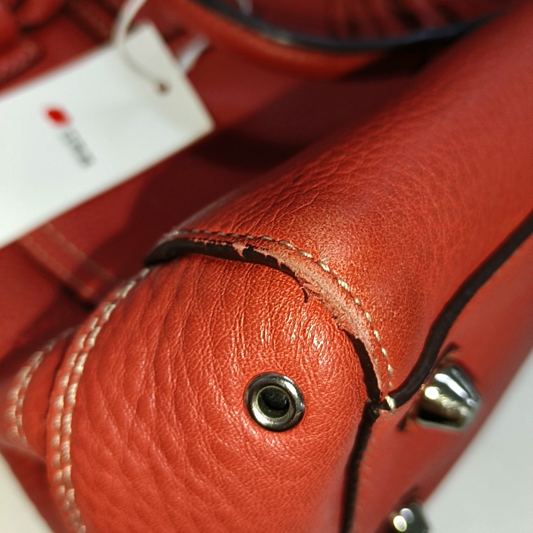 COACH HAMPTON Watermelon Red Calf Leather Fringe Weave Handbag Silver Hardware-(SKU)-928565147