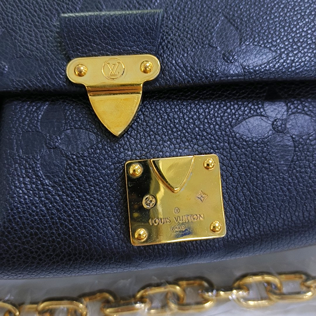 LOUIS VUITTON FAVORITE Black Leather Embossed Shoulder Bag Crossbody Bag 2 Detachable Straps Gold Hardware-(SKU)-963594020