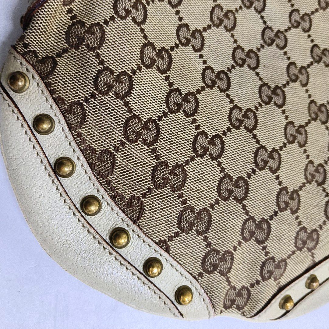 GUCCI Pelham Khaki Fabric Monogram Rivets Shoulder Bag Tote Bag Golden hardware-(SKU)-952072335