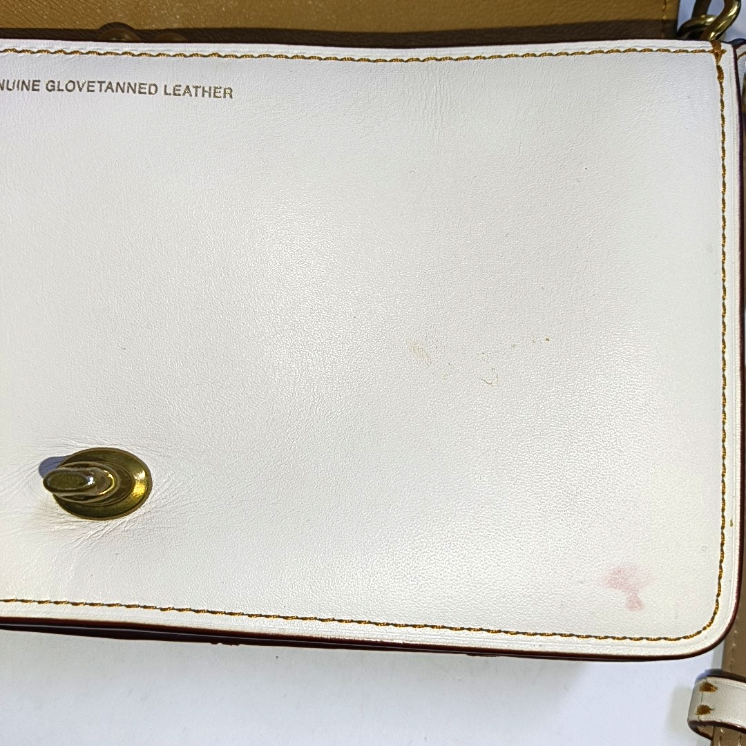 COACH DINKY Medium size White Leather Printed Sling Bag Golden hardware Removable shoulder strap-(SKU)-937355790
