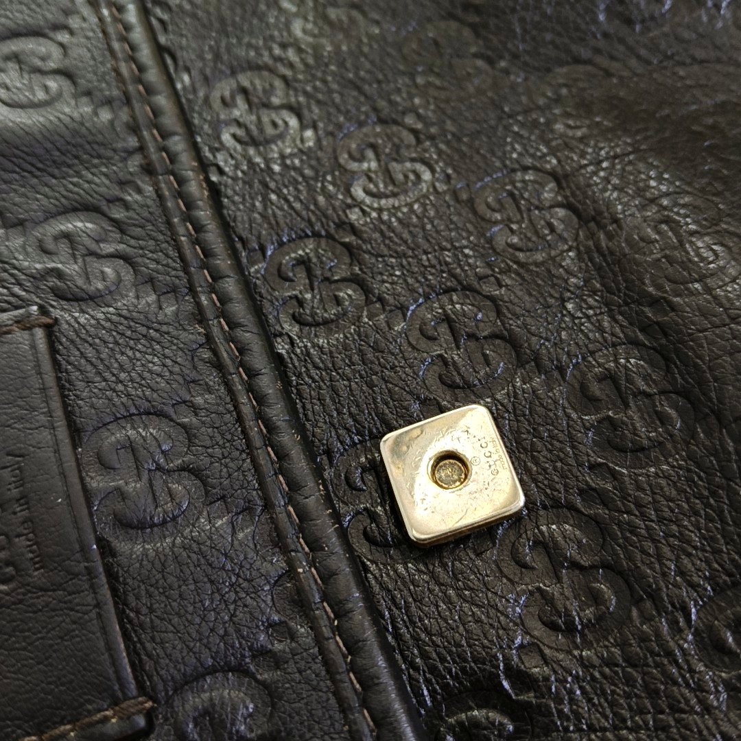 GUCCI Dark Brown Cowhide Monogram Stamped Crossbody Bag Single Shoulder Bag Golden hardware-(SKU)-958917159