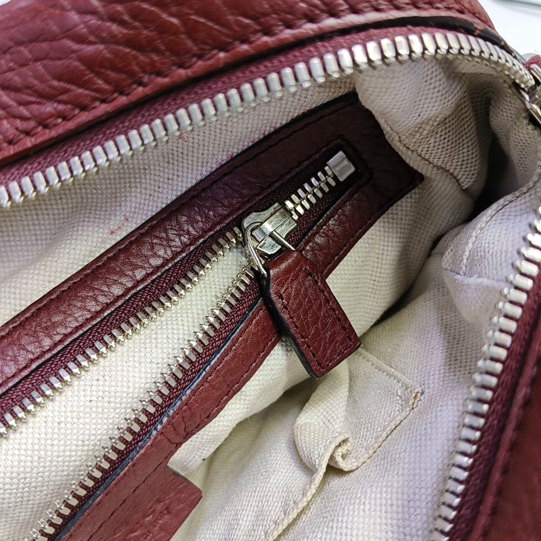 GUCCI Burgundy Cowhide Single Shoulder Bag Crossbody Bag Silver Hardware-(SKU)-944837451