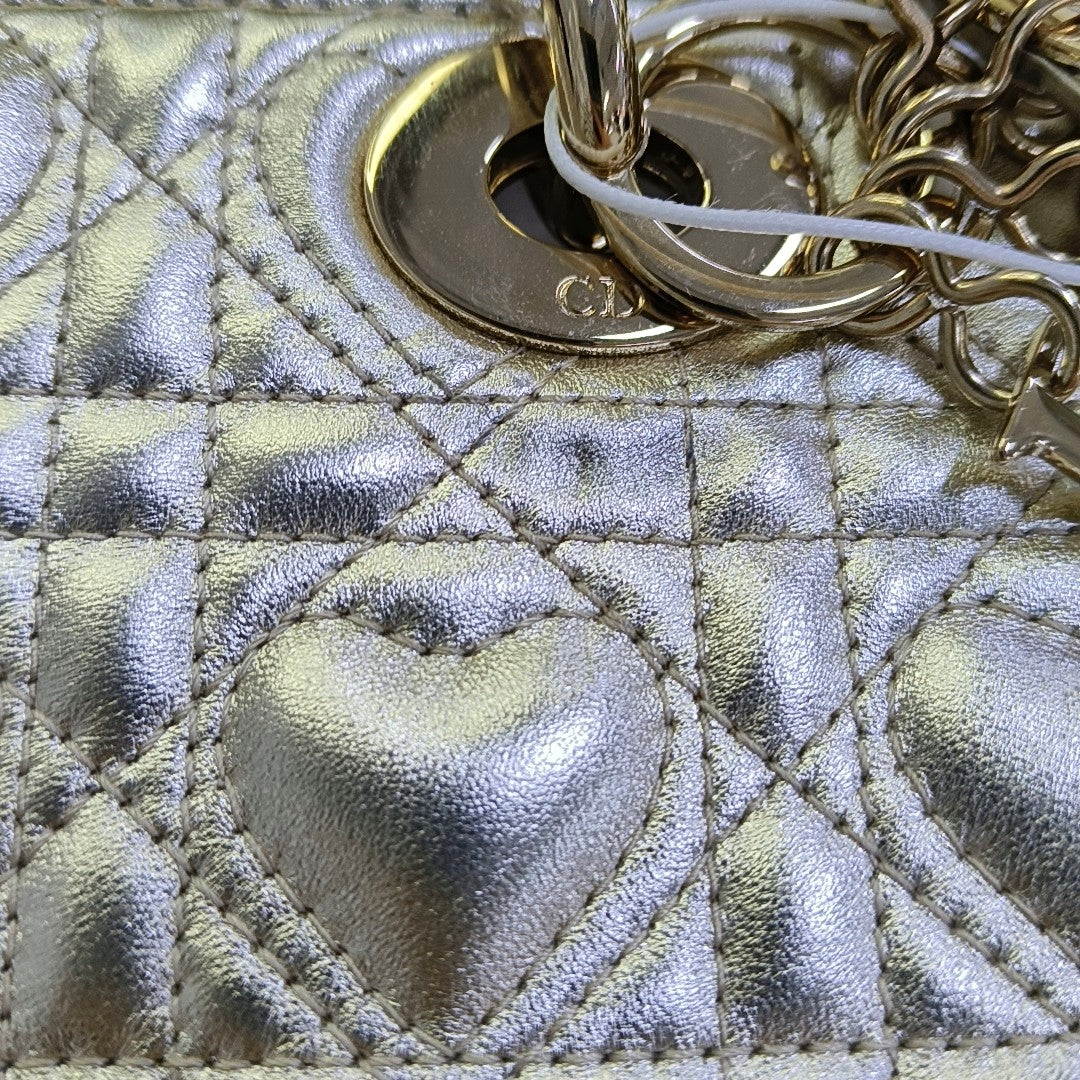 DIOR Lady Dior Small Champagne Lamb Skin Quilted Four Compartments Shoulder Bag Tote Crossbody Bag with Detachable Strap-(SKU)-969145755