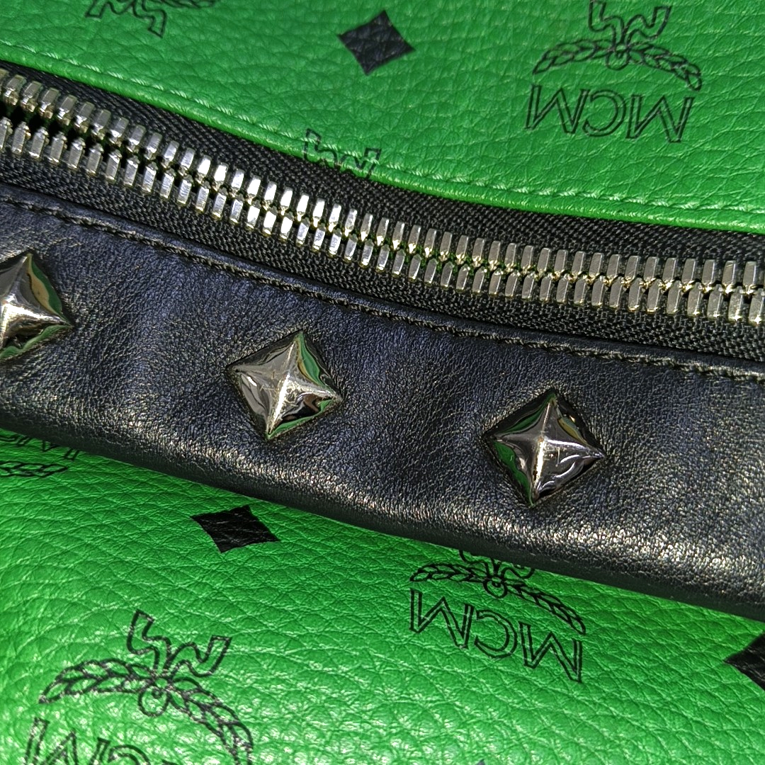 MCM STARK Small size Green Coated Canvas Monogram Studs Backpack Handbag Silver Hardware Sub-bag-(SKU)-940018584