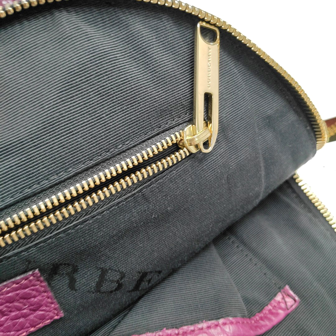 BURBERRY Clifton Plum Purple Cowhide Tote Bag Golden hardware-(SKU)-944416398