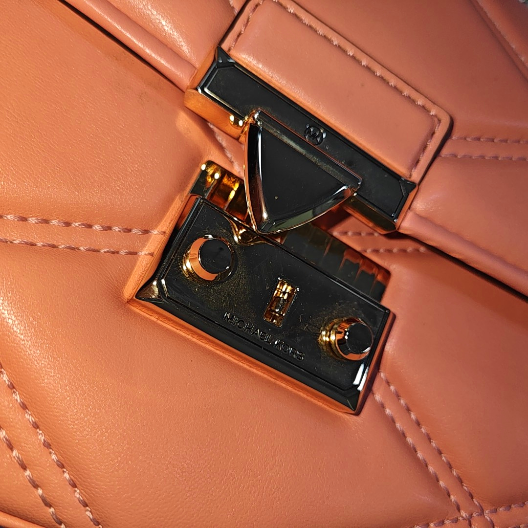 MICHAEL KORS Serena Medium size Blush Pink Leather Quilted Shoulder Bag Crossbody Bag Tote Bag Golden hardware-(SKU)-936596996