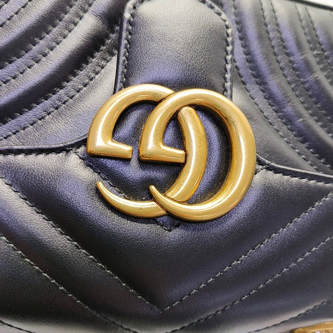 GUCCI GG Marmont Small Black Quilted Leather Shoulder Bag Crossbody Bag with Gold Hardware-(SKU)-968408003
