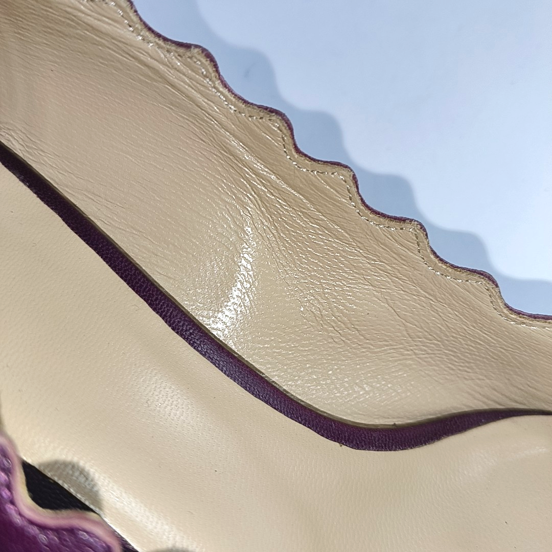 Chloé 36.5code Beige Purple Leather Women's Mid-Heel Shoes-(SKU)-931056943