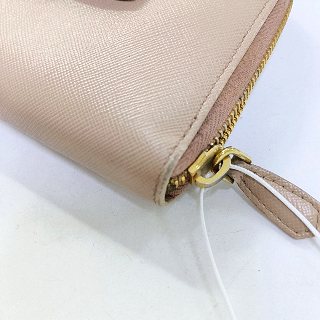 PRADA Fiocco Bow Nude Pink Cowhide Crosshatch Wallet Golden hardware-(SKU)-959793170