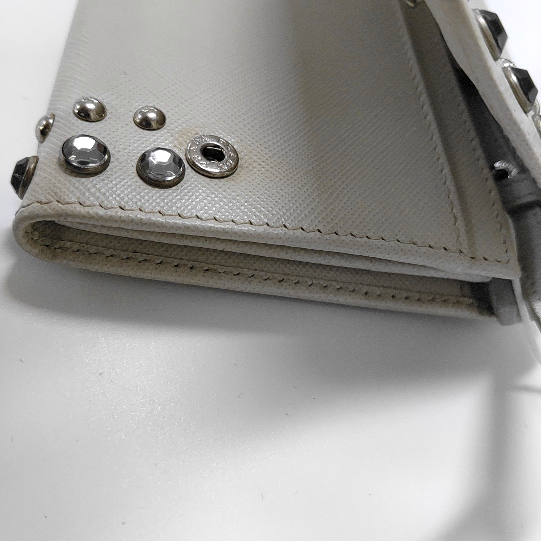 PRADA White Cowhide Crisscross Studs Single Shoulder Bag Crossbody Bag Silver Hardware Removable shoulder strap-(SKU)-935053572