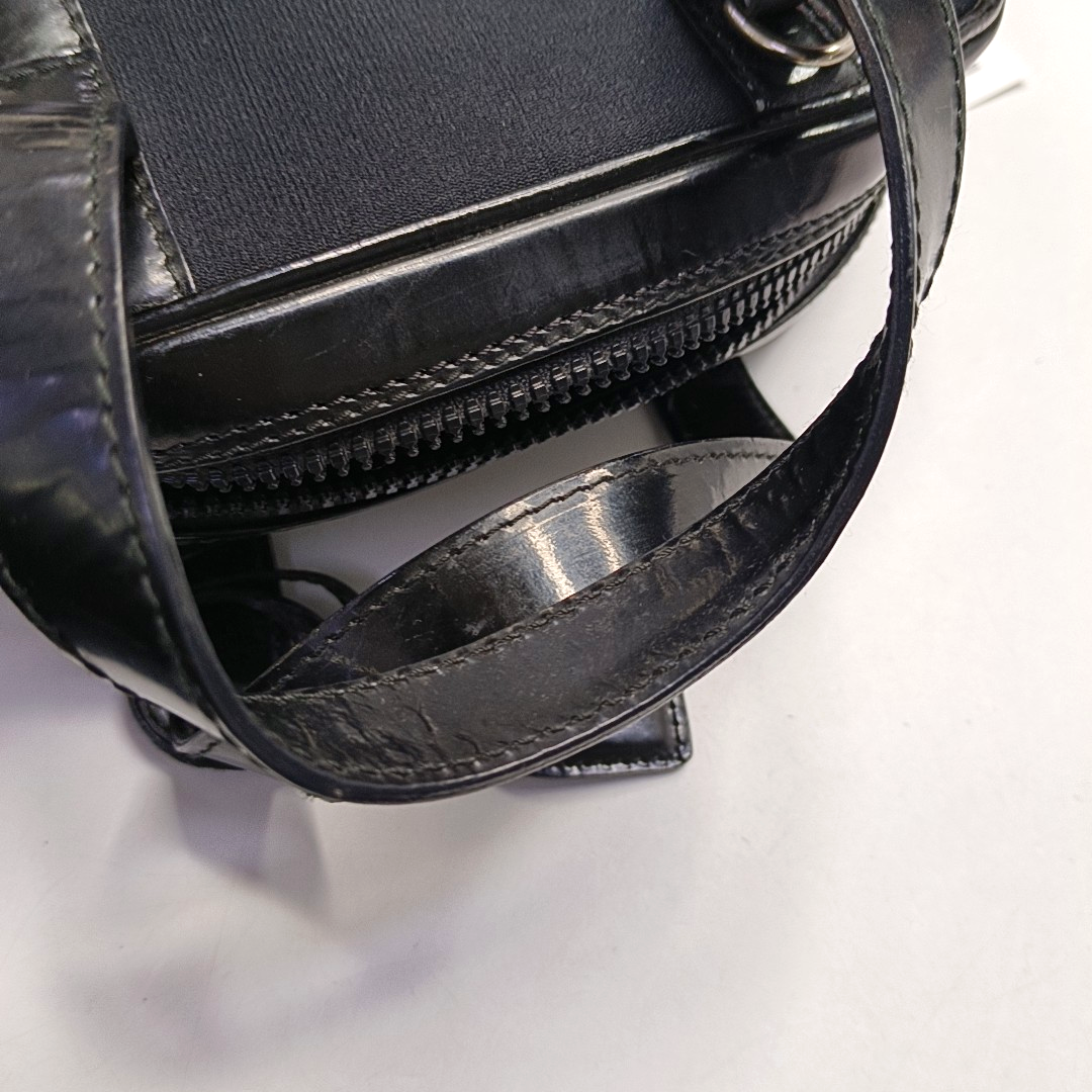 GUCCI Black Fabric Bamboo Handle Handbag Silver Hardware-(SKU)-945627916