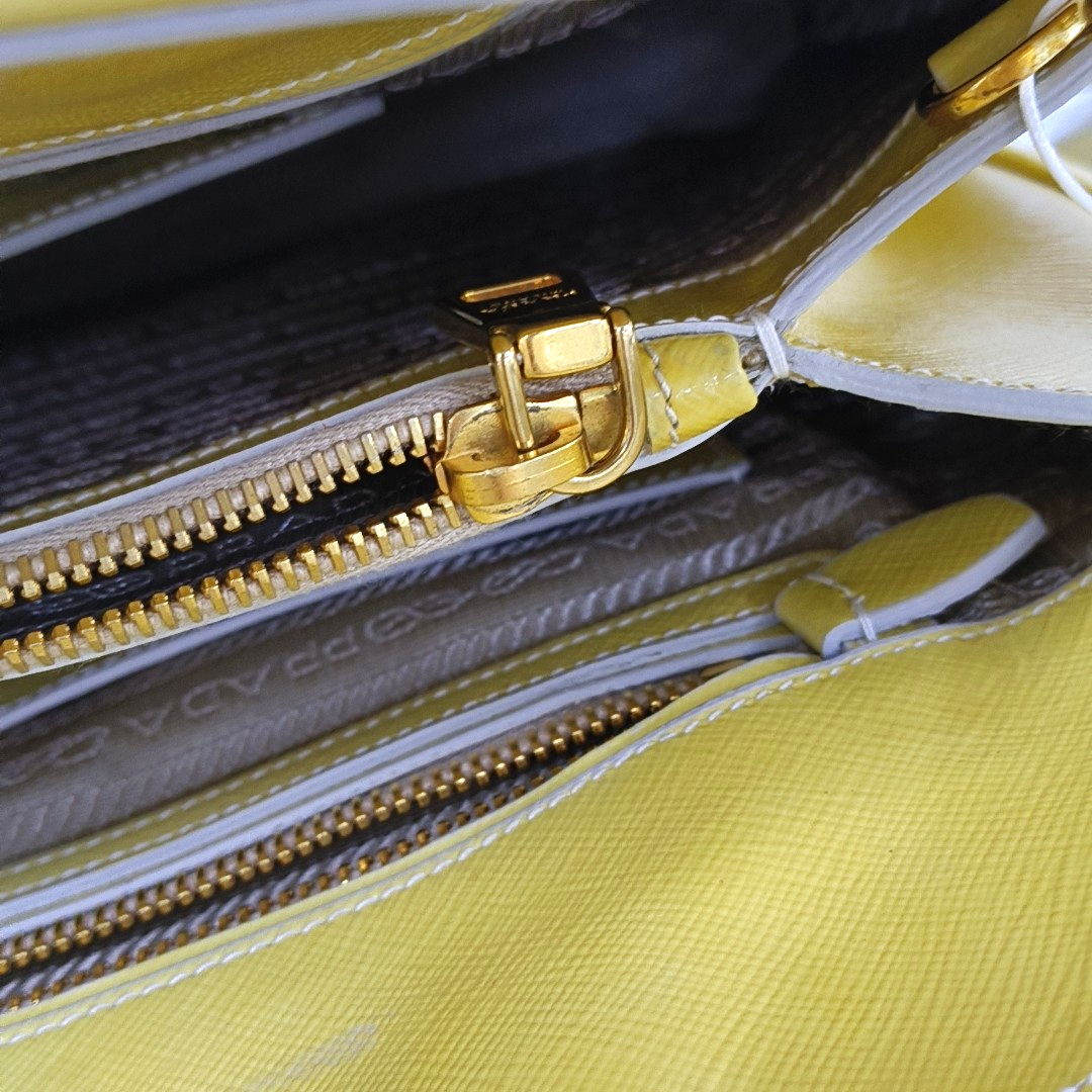 PRADA Promenade Yellow Cowhide Logo Monogram Crossbody Tote Bag Golden hardware Removable shoulder strap-(SKU)-959047479