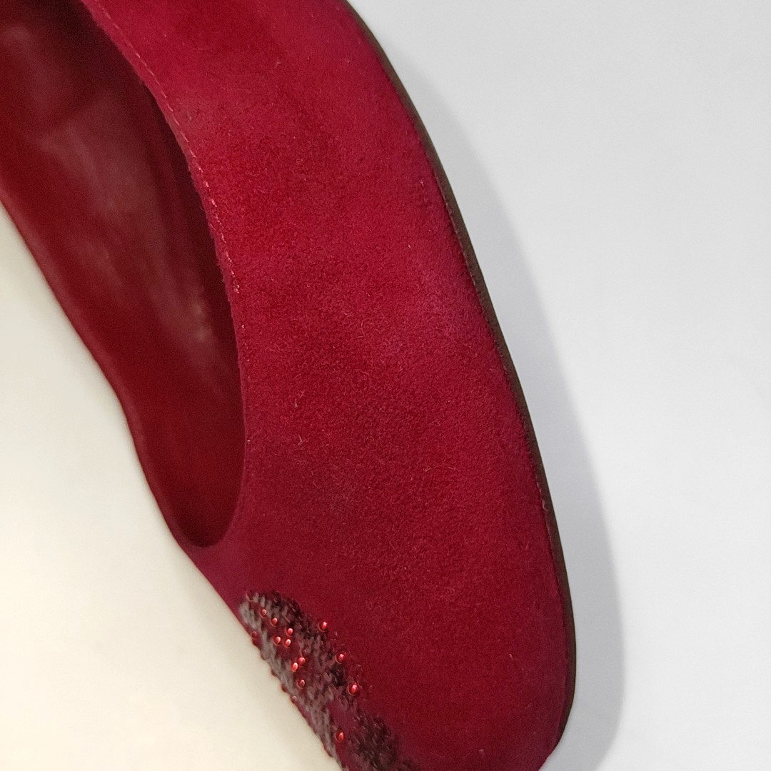 Alexander McQUEEN 37code Autumn Winter Red Suede Leather Women's Low Heel Low Top Dress Shoes-(SKU)-939056143